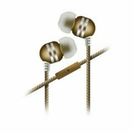 SWE-TECH 3C Stinger, Metallic Finish Stereo Earbuds w/ Microphone, Nylon Braided Cloth Cord, 4 foot, Gold FWT5002-122GD